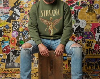 Nirvana Angle Wings - In Utero - Comfortable Unisex Jumper - Olive Green