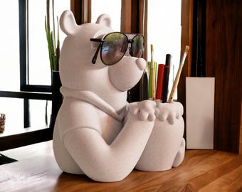 Bear Desk Organiser and Glasses Holder, 3D Printed Honey Pot Pen Holder, Speckled PLA