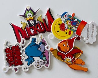 80s British Cartoon Keychains – Count Duckula, Trap Door, SuperTed, Button Moon Designs