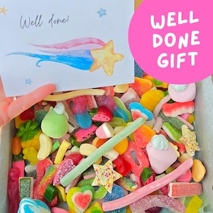 Caja de regalo dulce Pick n Mix: regalo de buen trabajo, buena suerte, mezcla efervescente, felicitaciones, nuevo bebé, nuevo trabajo, mezcla de gomitas y dulces para buzón