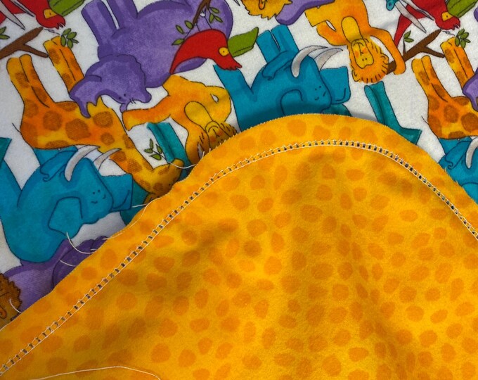 Safari Animals on White and Giraffe Skins 40x42" Hemstitched Baby ...