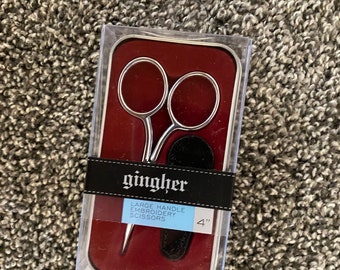 Gingher Scissors 4&quot;  large handle embroidery scissors  Made in Italy in silver tin box retired no longer made
