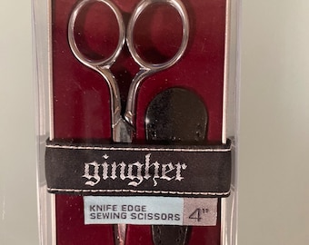 Gingher Scissors 4&quot; Knife Edge sewing scissors or  Trimmers Made in Italy in silver tin box