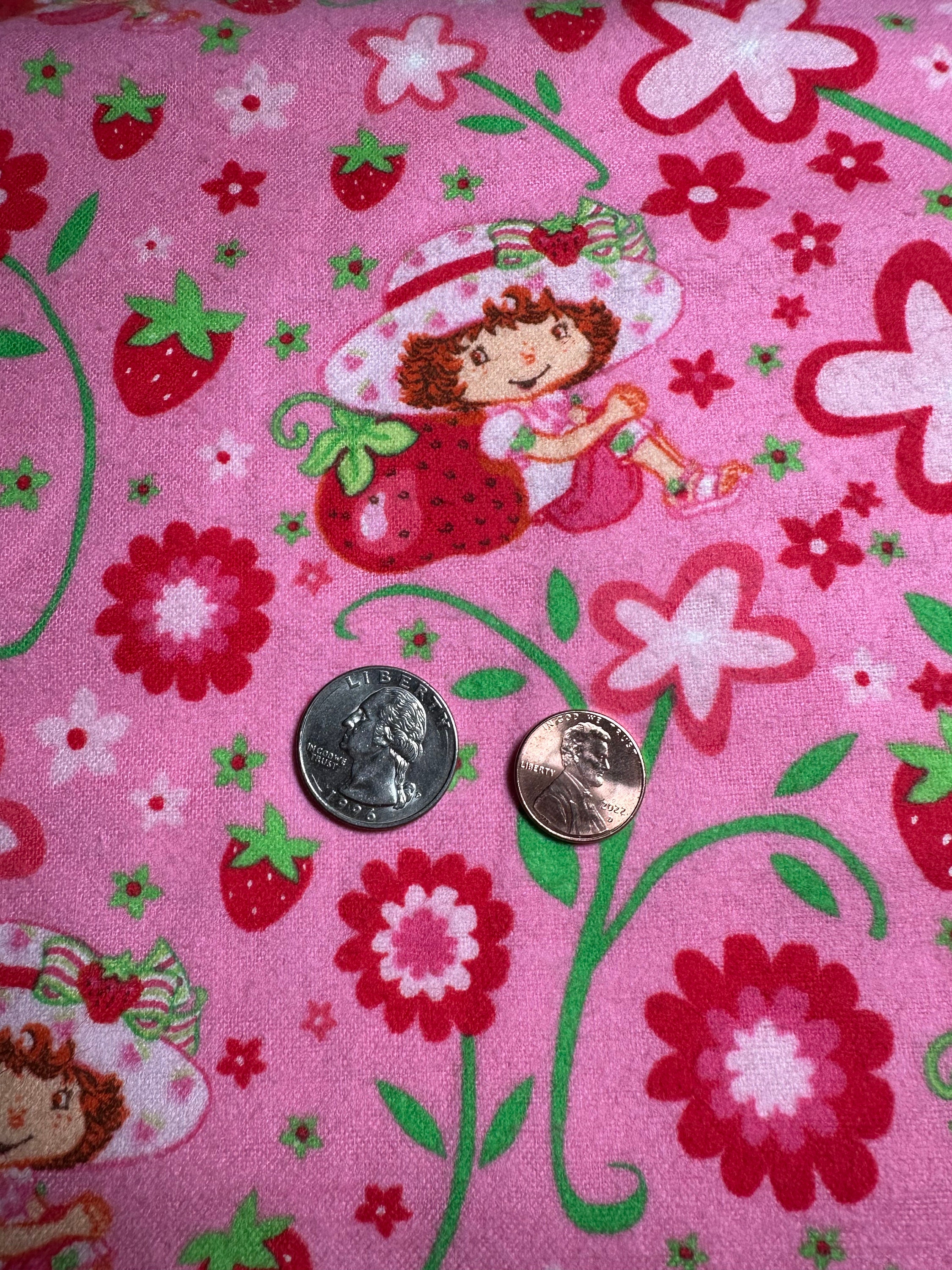 Strawberry Shortcake With Flowers on Pink FLANNEL 36 X 44