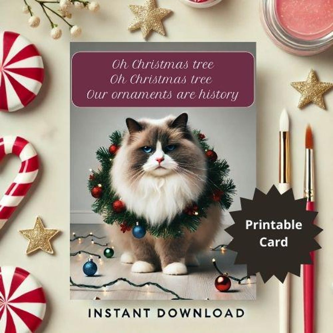 Grumpy Cat Christmas Card - Funny Holiday Printable With Cat & Broken ...
