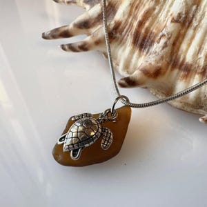 Authentic sea glass necklace, sea glass pendant, sea turtle necklace, sea glass gift, sea turtle gift, beach necklace, sea glass jewelry