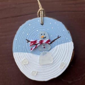 Handmade Sea Glass Snowman Ornament, Snowman Ornament, Glass Ornament, Glass Snowman, Handmade Ornament, Christmas Decor, Sea Glass Gift