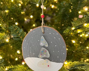 White Sea Glass Christmas Tree Ornament, Handmade Ornament, Sea Glass Gift, Beach Glass, Holiday Gifts, Collectible, Stocking Stuffer