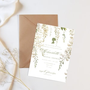 Uitnodiging vrijgezellenfeest | Uitnodiging babyshower | Verjaardagsfeestje | Witte bloemen blauweregen bloem viering kaart | Direct downloaden