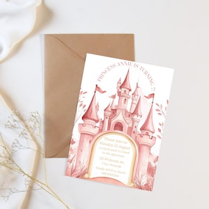 Mädchen Prinzessin Party Geburtstag einladen Rosa Schloss Disney Einladung Sofort Canva Download Druck zu Hause Sleepover Verwöhnen Ereignis Karte