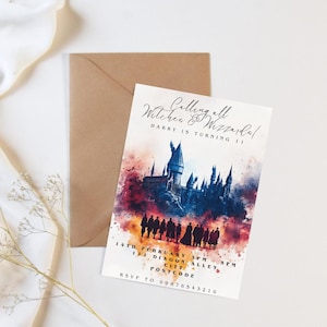Invitación a fiesta de cumpleaños de Harry Potter / Invitación de cumpleaños de Hogwarts / Tarjeta de celebración con temática de brujas y magos / Evento de Gryffindor