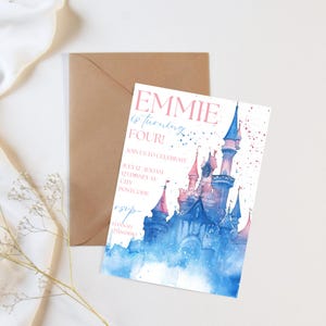 Invitación a fiesta de cumpleaños con temática de princesas de Disney / Invitación al castillo de Walt Disney para niñas pequeñas / Tarjeta para evento de fiesta de pijamas / discoteca de disfraces