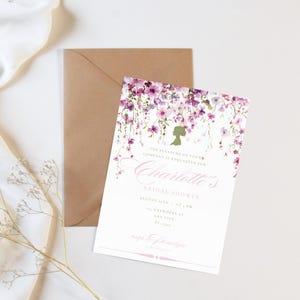 Uitnodiging vrijgezellenfeest | Uitnodiging babyshower | Verjaardagsfeestje | Roze bloemen wilde bloemenviering | Bridgerton Moederdag