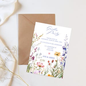 Convite para festa floral no jardim, chá de panela com flores silvestres, convite para bebê, chá de bebê, convite para beber e ver, cartão de aniversário para menina, evento de verão, impressão Canva em casa