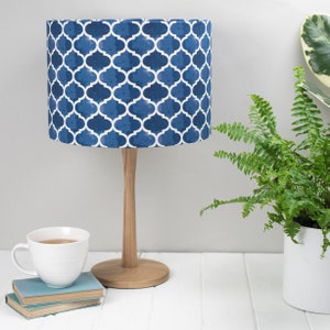 Indigo blue Lampshade, Isabel design fabric, geometric pattern, lighting, home decor, ceiling light, pendant, drum lampshade, contemporary