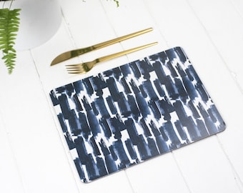 Paloma Placemat, Blue brush stroke pattern table mat, dinner and table ware, made in the UK