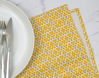 Mustard, yellow and grey tea towel, Suits design, unique pattern, made in UK, free UK postage, kitchenware, cloth, playing cards motifs