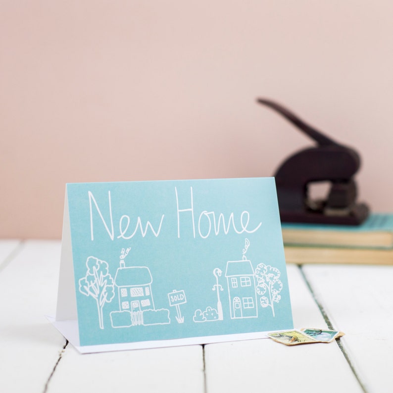new start hand drawn illustration New Home Card moving card fun blue doodle sketch Moving card