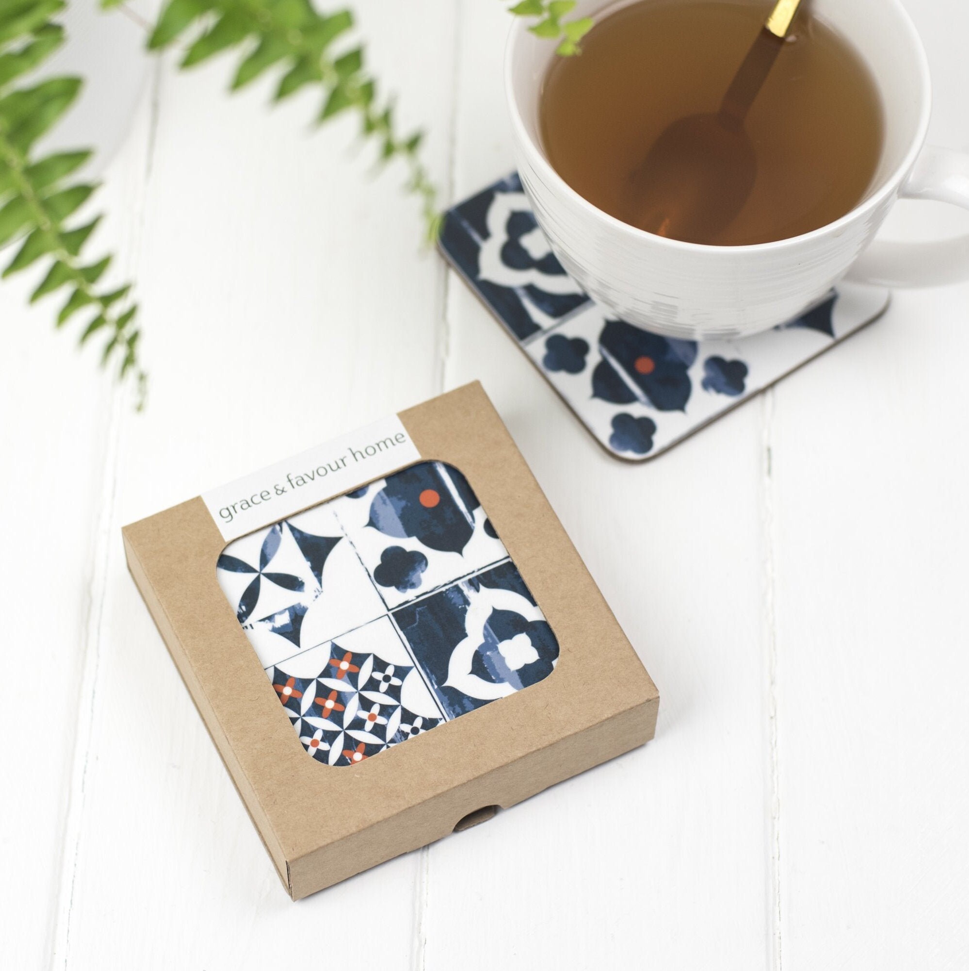 Marisol Coaster, Blue and Orange Tiling Design, Placemat, Drinks Table