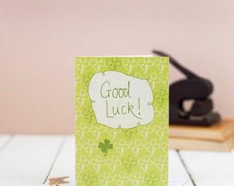 Good Luck Card, wishing you luck, four leaf clover, wish good luck with an exam or travel, a farewell wish or a new start