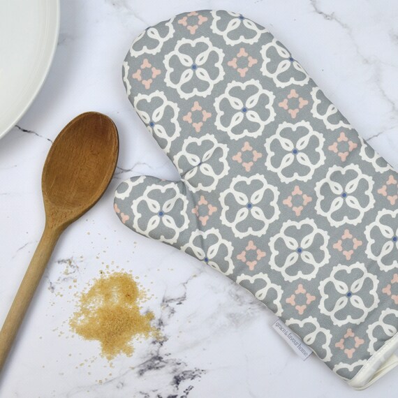 Geometric Oven Glove Ines Design Grey Blue Pink Pattern Made