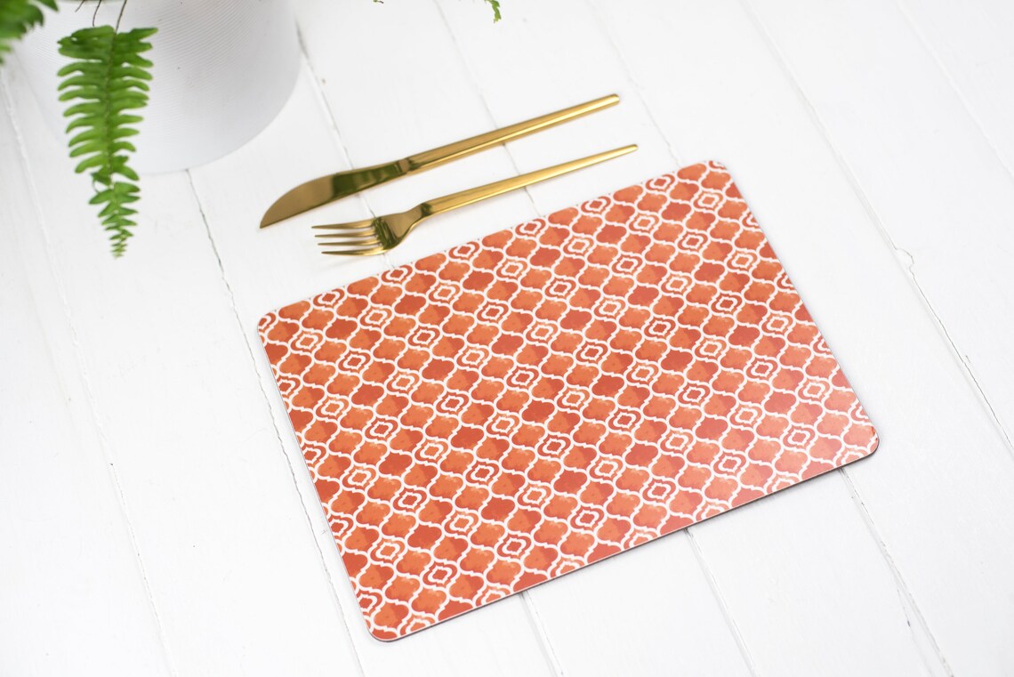 Orange Placemat, Orange Tablemat, Geometric Table Setting, Orange