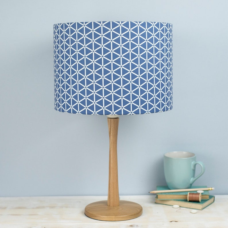 Karin Lampshade, bold blue geometric pattern, hexagon design shade, ceiling, pendant shade, moorish design image 1
