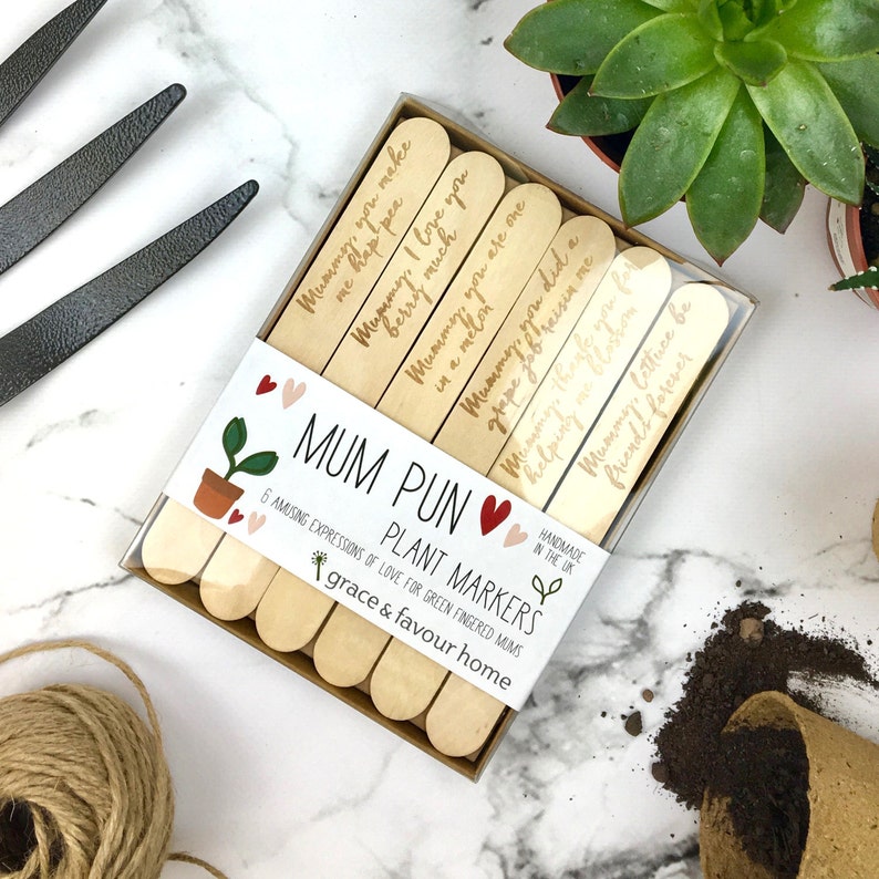 Mum Plant Markers, Fun phrases, gardening puns, mothers day gift, present for mum, Add pack of organic seeds for a great gift image 1