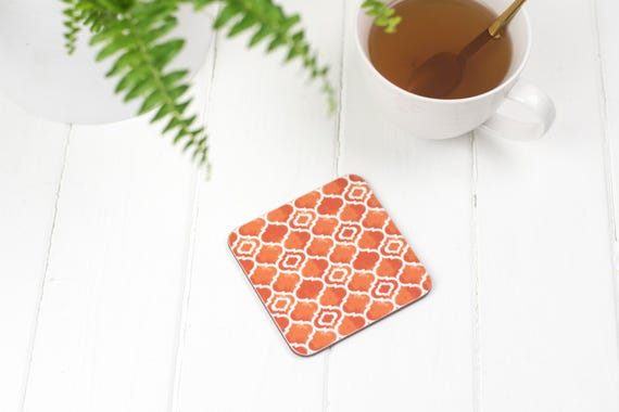Orange Coaster, Geometric Tablemat, Mediterranean Design, Tableware, watercolour brush stroke pattern, Contemporary pattern, Bright Colour