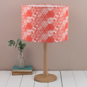 Hexies Coral Lampshade, bright, striking, pink geometric shade, white background