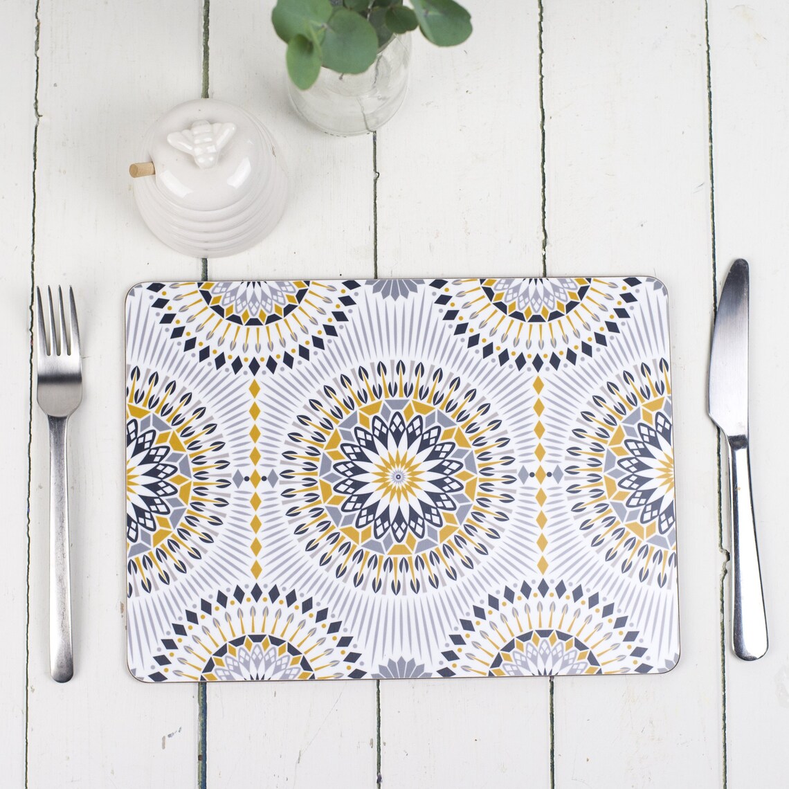 Dime Placemat Mustard Yellow Navy Blue and Grey Geometric Etsy