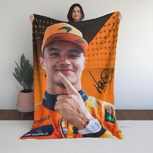 Koc Lando Norris F1 – miękki, welurowy koc, przytulny prezent zimowy, dekoracja dla fanów Formuły 1, McLaren LN4, spersonalizowany prezent urodzinowy na Boże Narodzenie