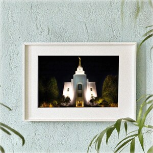 Night at Kansas City LDS Temple Art - Digital Download, High Res Photo, Illuminated Temple, Glowing Entry, Perfect for Frames