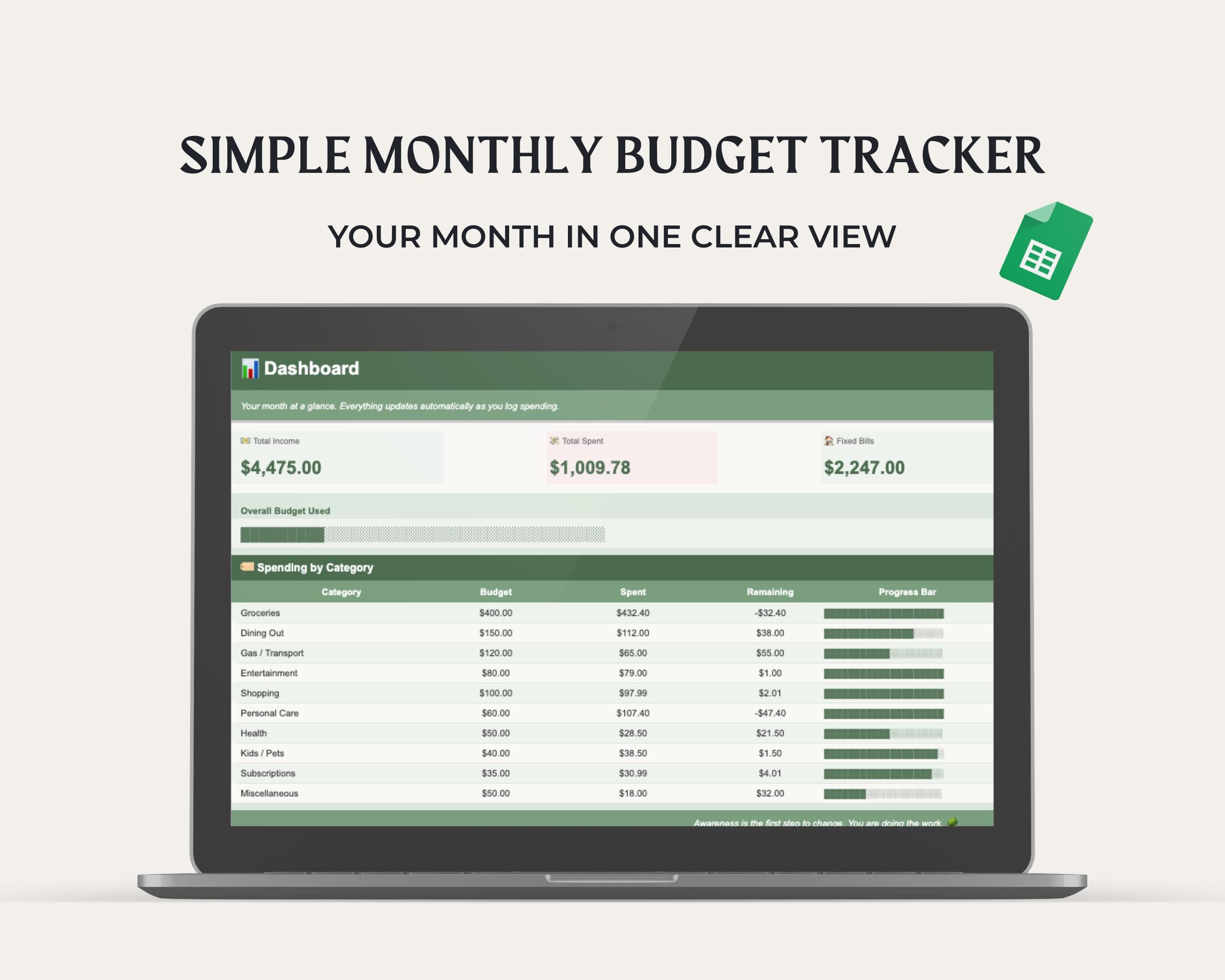 Simple Monthly Budget Tracker | Google Sheets Template | Beginner ...