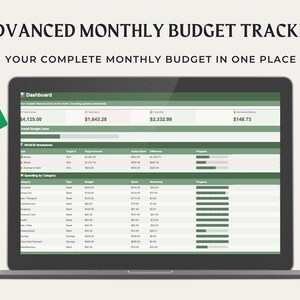 Planificador avanzado de presupuesto mensual para Google Sheets, planificador de ingresos y gastos, descarga instantánea.