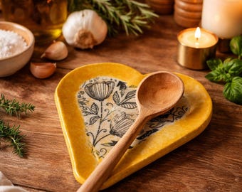 Handmade Heart Shaped Ceramic Spoon Rest Set of 2 : Rustic Pottery Kitchen Decor