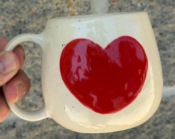 Handmade Speckled Big Red Heart Ceramic Mug : Rustic Pottery Coffee Cups with  13 oz