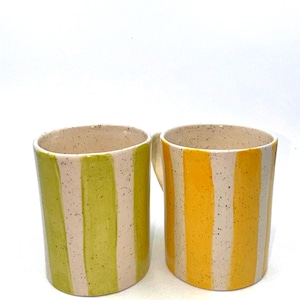 Set of 2 Handmade Ceramic Cups – Handmade Striped Ceramic Mug Set – Stoneware Coffee Cups – Colorful Pottery Gift