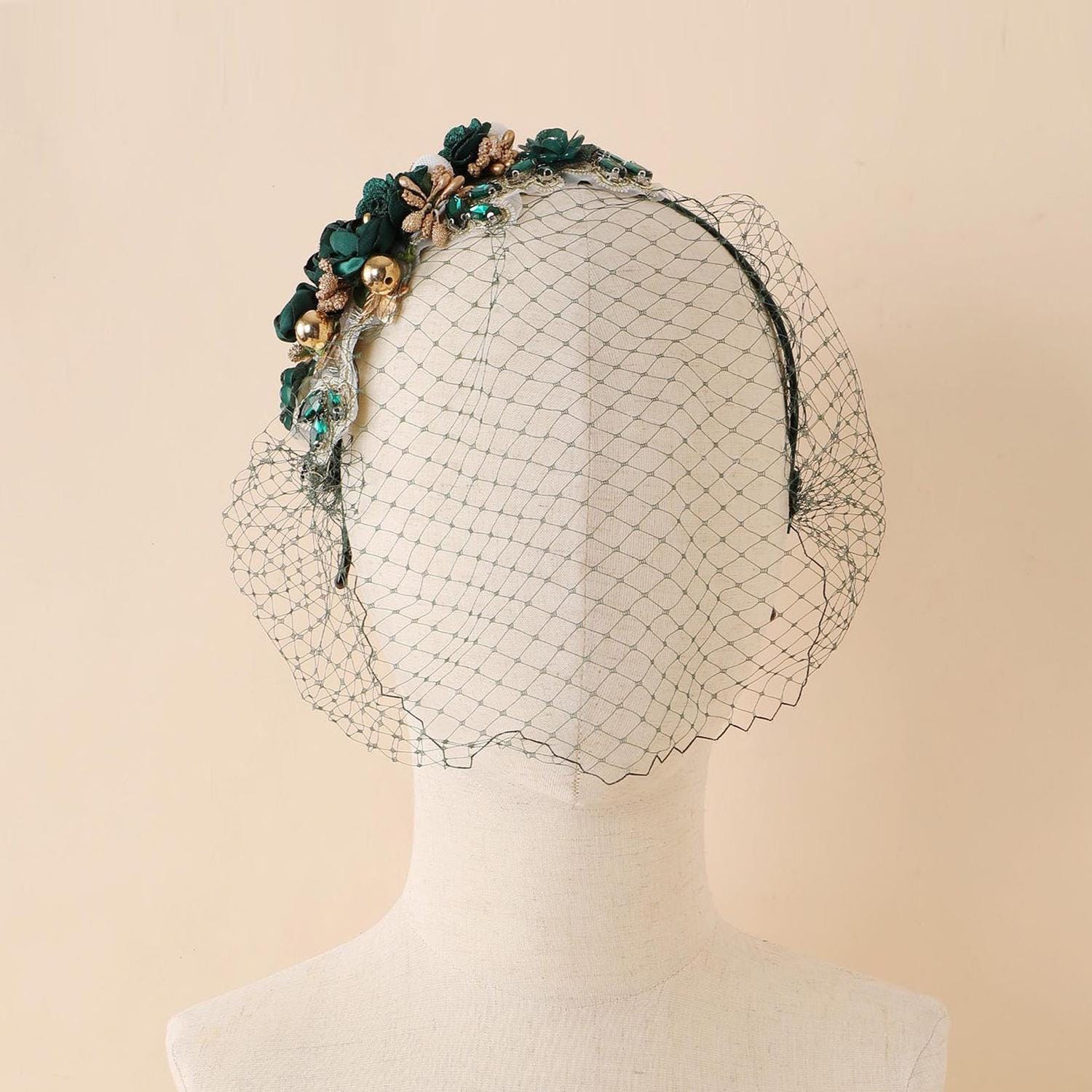 1920s Fascinator Mesh Flower Pearl Veil Headband Bridal Tea Party Cocktail 1920s Style Fascinator Headband With Mesh Veil & Pearl  main image 3