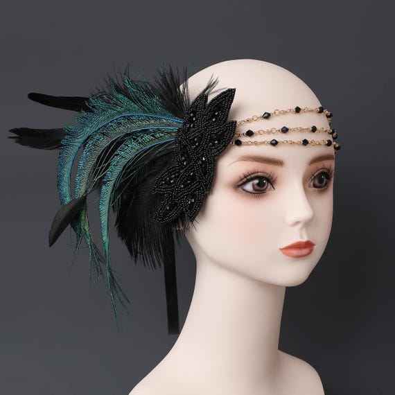 1920s Flapper Feather Headpiece Rhinestone Headband Vintage Art Deco Amazon.com: BABEYOND Art Deco 1920s Flapper Headpiece  main image 2
