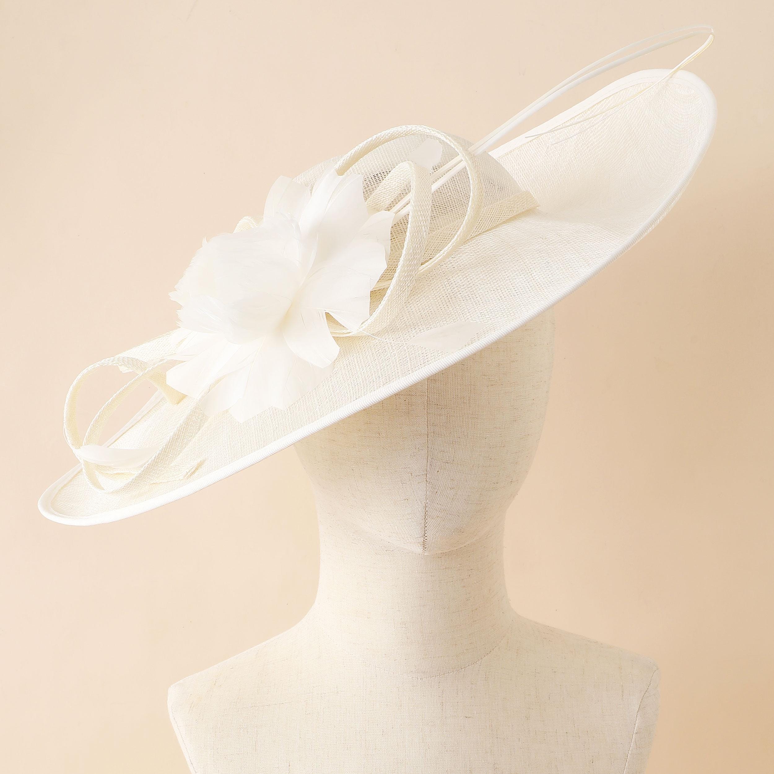 Wide Brim Fascinator Hat Headband with Flower Feathers Derby Tea Party Wedding BiFandian Fascinators Hat for Women, Fancy Tea Party Hats  main image 4