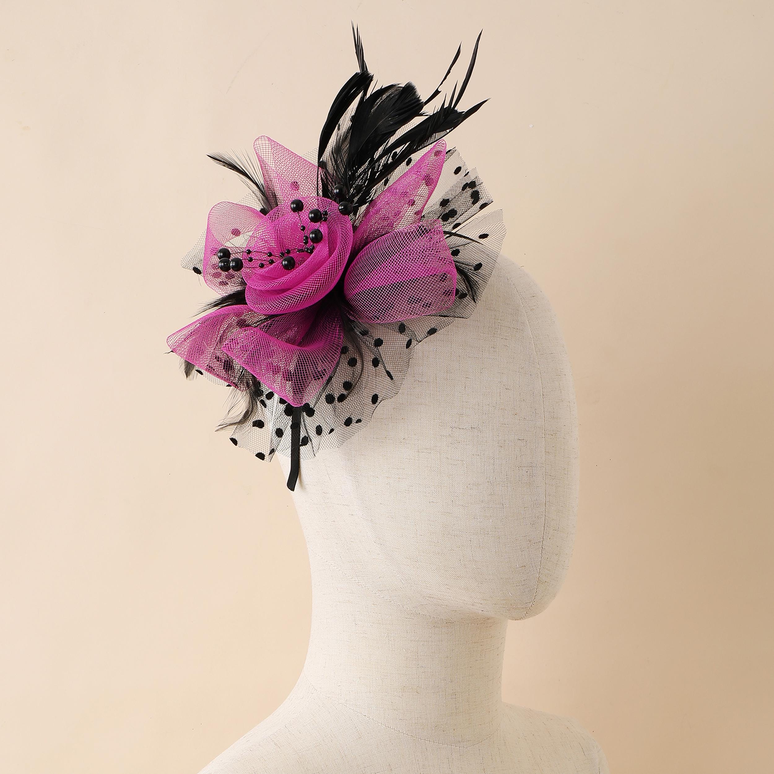 Elegant Pink Feather Flower Fascinator Hat with Black Netting il_fullxfull.6865434644_lk85.jpg main image 3