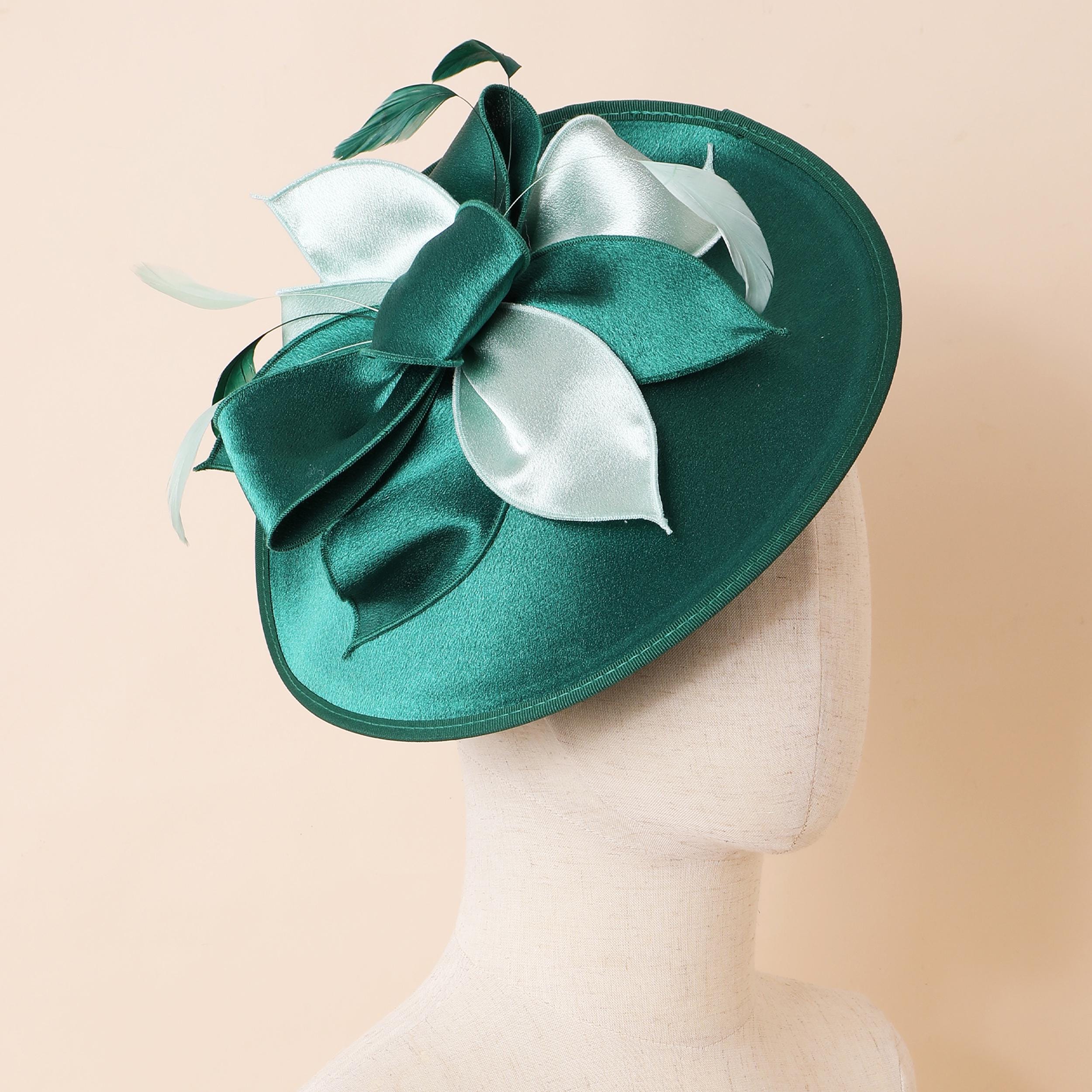 Fabulous Teal Ribbon Feather Fascinator Kentucky Derby Tea Brunch Church Wedding kentucky derby hat fascinator royal blue satin with light  main image 2