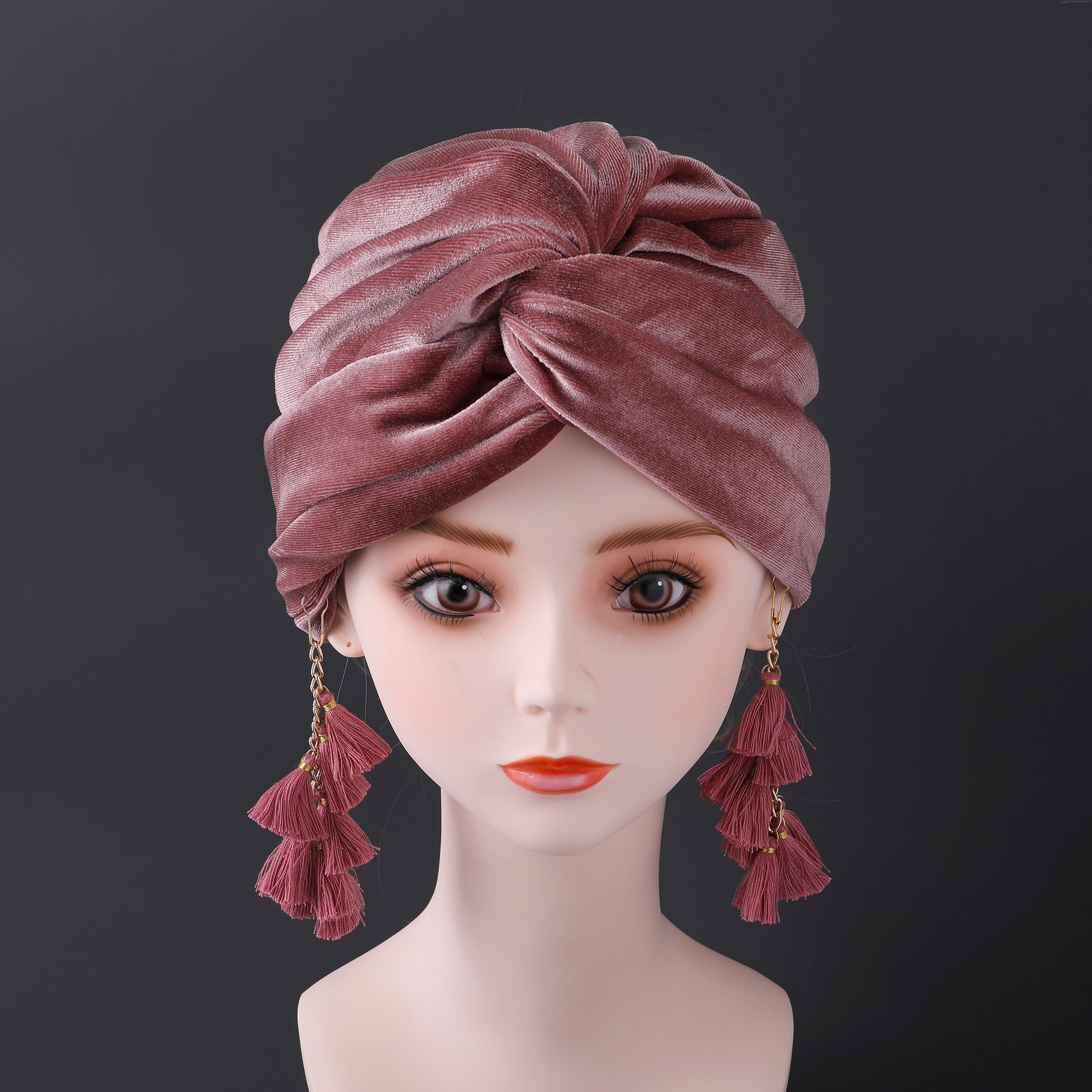 Chic Pink Turban with Tassel Earrings THE LEGEND OF THE TURBAN – Julia Clancey Luxury Resort main image 4