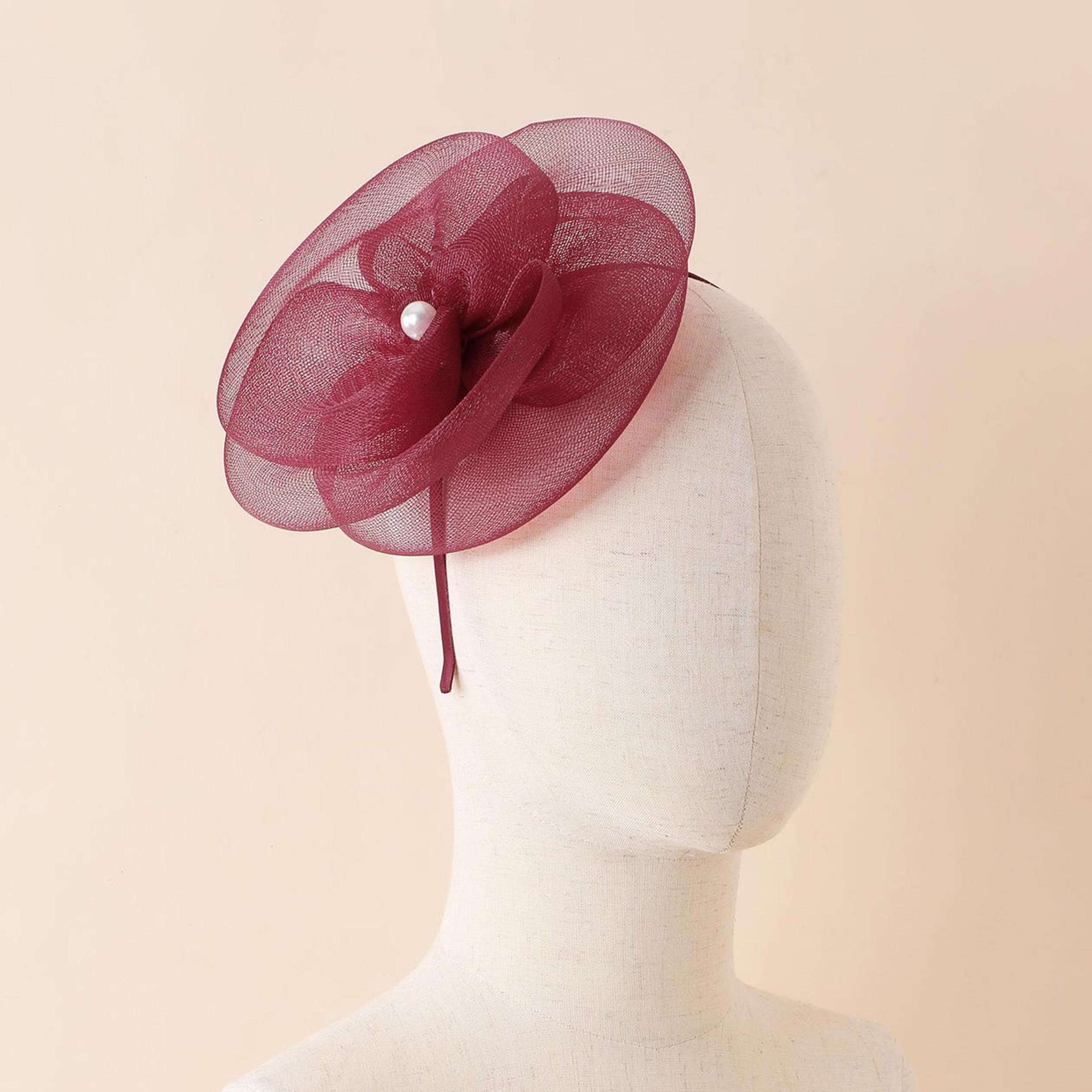Pink Womens Church Derby Fascinator Hat Pearl Trim Large Bow 