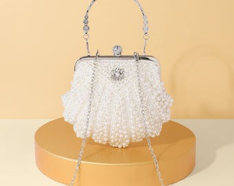Perlen-Perlen-Eimer-Abend-Clutch - Brauthandtasche mit Innentasche