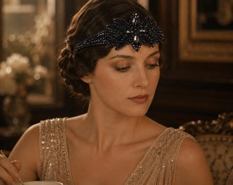 Rhinestone Flapper Headpiece – 1920s Gatsby Beaded Headband