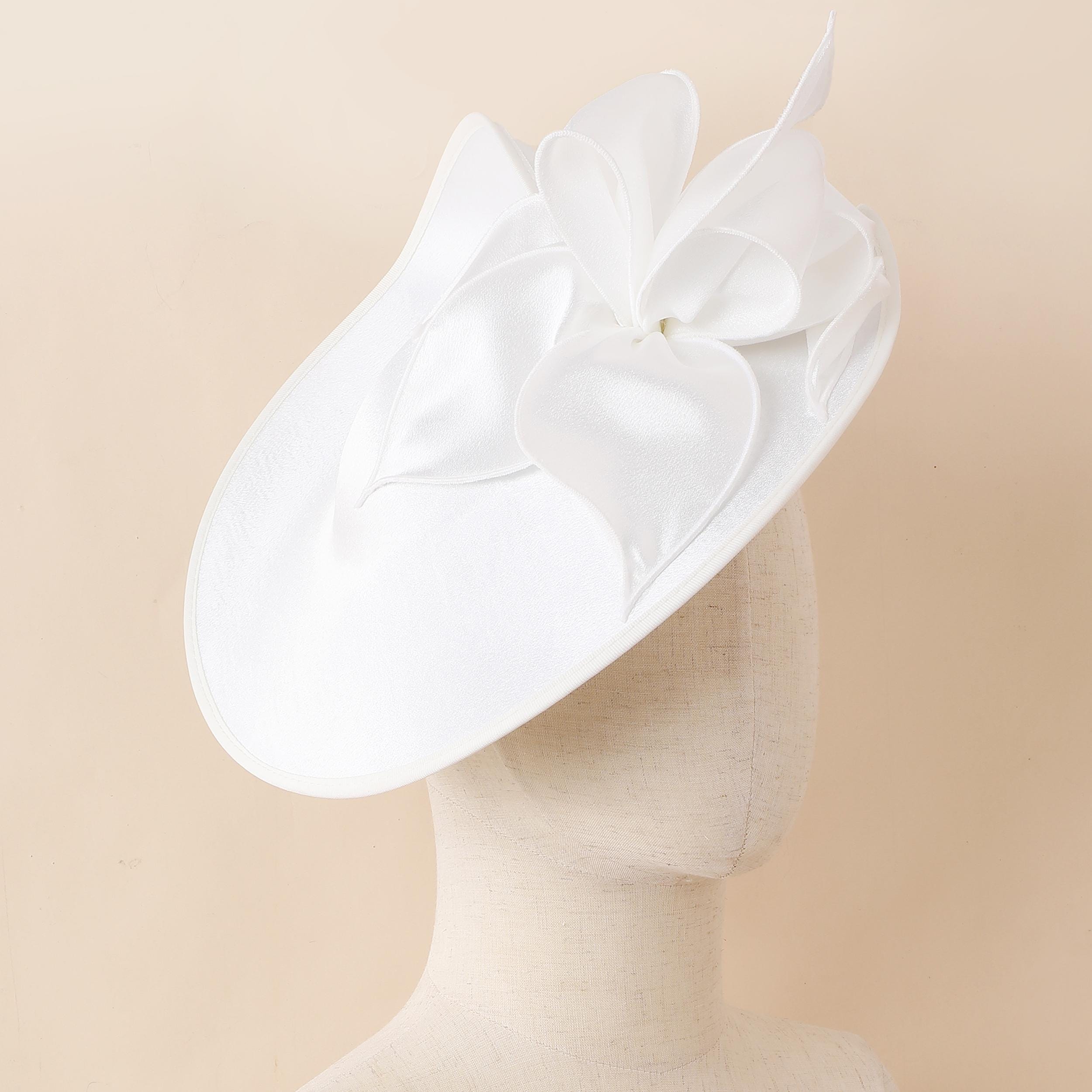 Straw Fedora Wide Brim Hat Adjustable Fascinator Feather Derby M22019 ( Ivory ) Kentucky Derby hat Church hat Wedding hat  main image 3