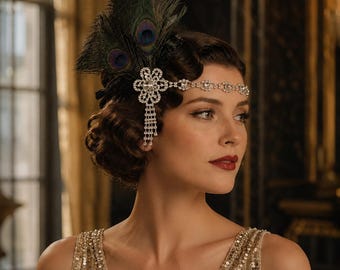 1920er Jahre Feder-Haarband - Strass Flapper Headpiece, Gatsby Accessoire