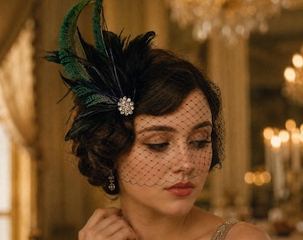 Schleier Fascinator Hut für Frauen, Pfauenfeder Fascinator Haarspange, Tee Party Braut Hochzeit Kopfschmuck